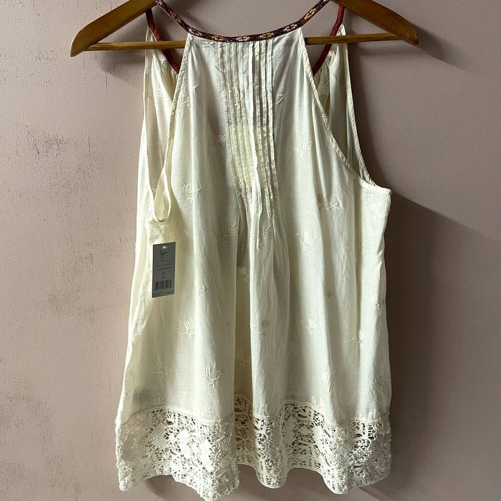 Joie Cream Lace-Trimmed Sleeveless V-Neck Top - Picture 11 of 11